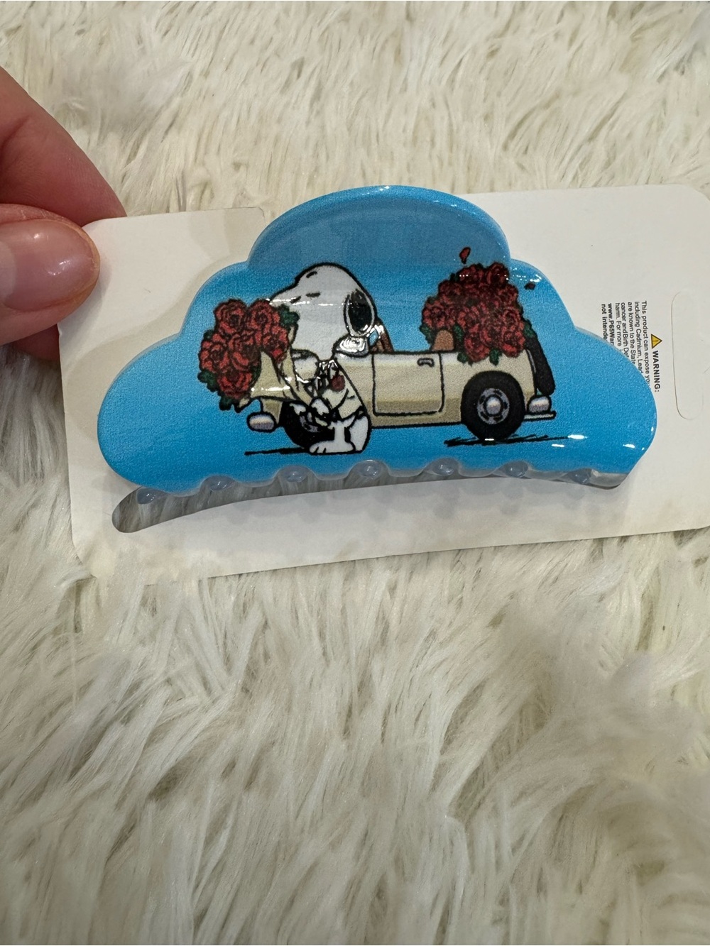 Snoopy Blue Cloud Hair Clip claw with Red Roses